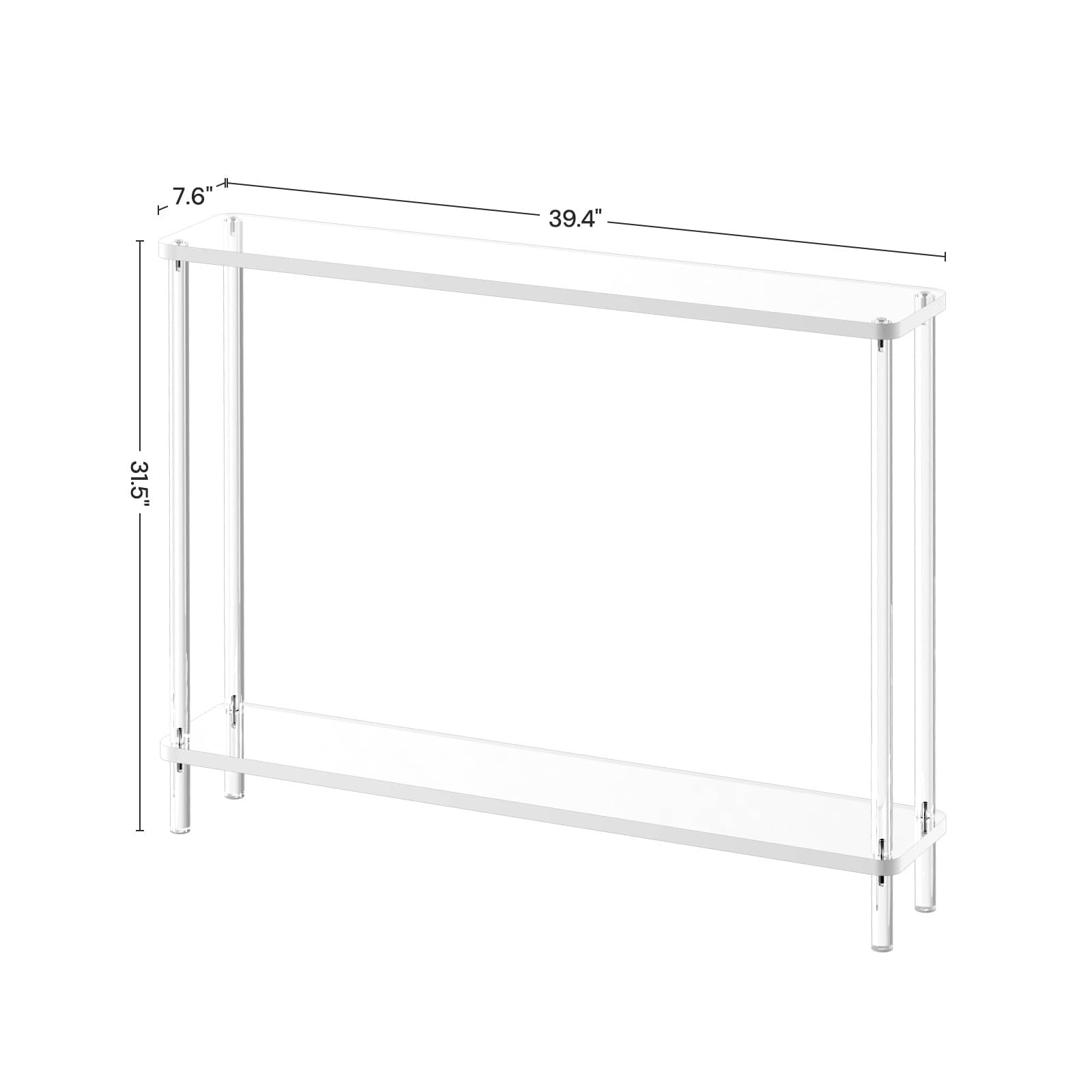 Acrylic Narrow Console Table - 2-Tier Clear Entry Table with Cylindrical Legs