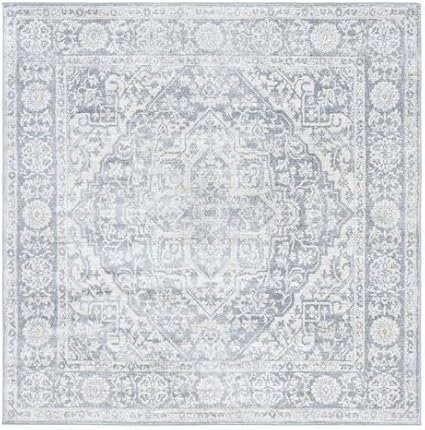 Brentwood Collection 6'7" Square Ivory/Blue BNT832B Medallion Distressed