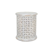 Elegant White Distressed Hardwood Drum End Table for Contemporary Spaces