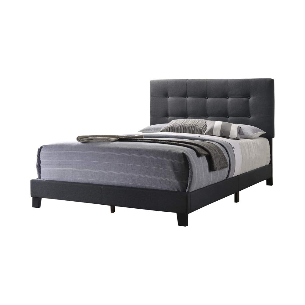 Queen Size Bed with Square Button Tufted Headboard, Gray