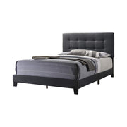 Queen Size Bed with Square Button Tufted Headboard, Gray