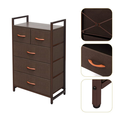 Life Concept Storage Dresser Furniture Unit - Large Standing Organizer Chest for Bedroom, Office, Living Room, and Closet - 5 Drawers Removable Fabric Bins - Coffee