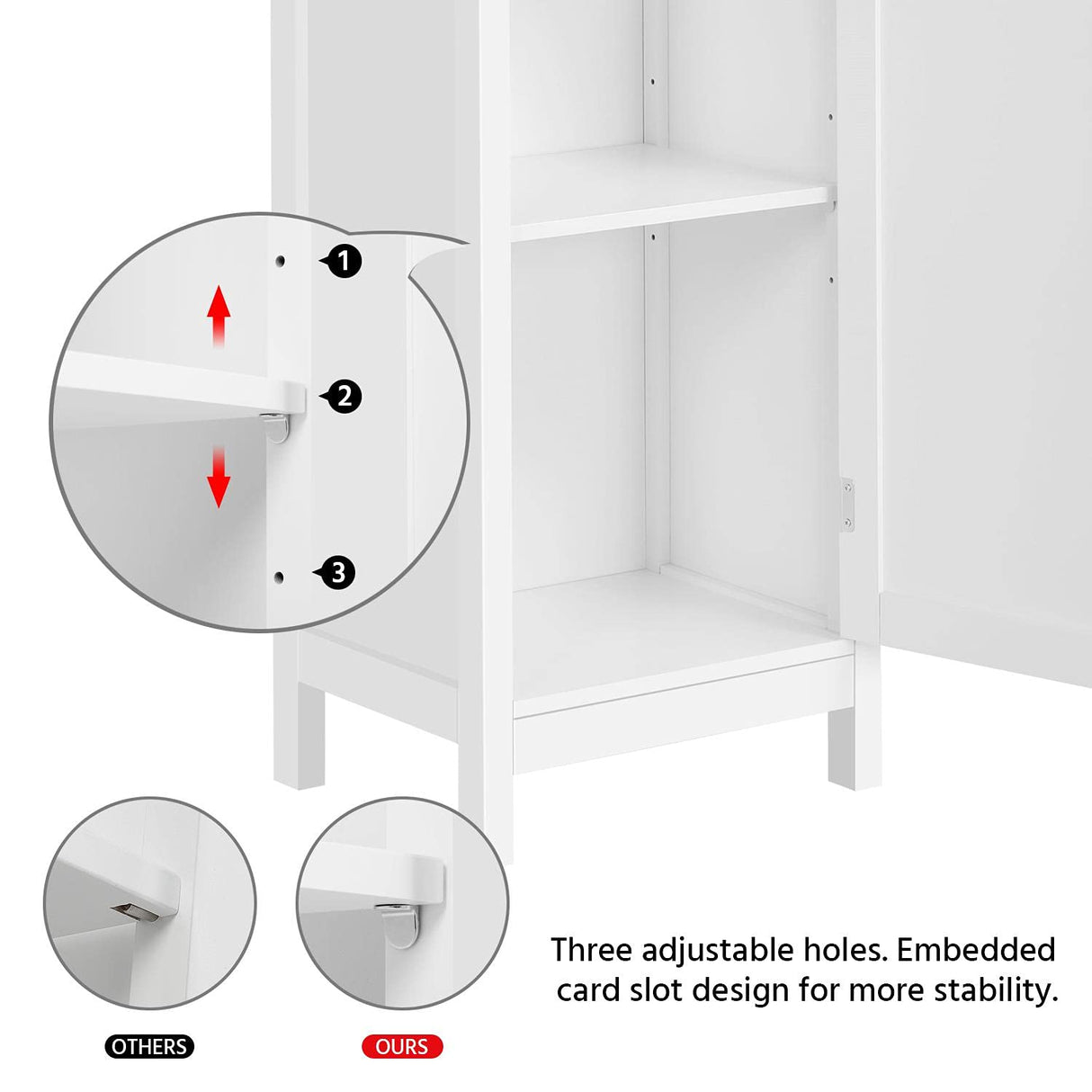 Bathroom Floor Cabinet, Wooden Tall Freestanding Cabinet with 3 Tier Shelves and Door Organizer,