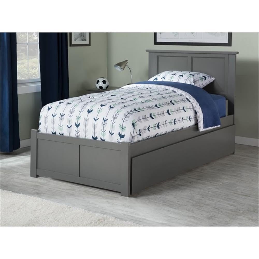 Wood Twin XL Platform Panel Bed with Trundle in Gray
