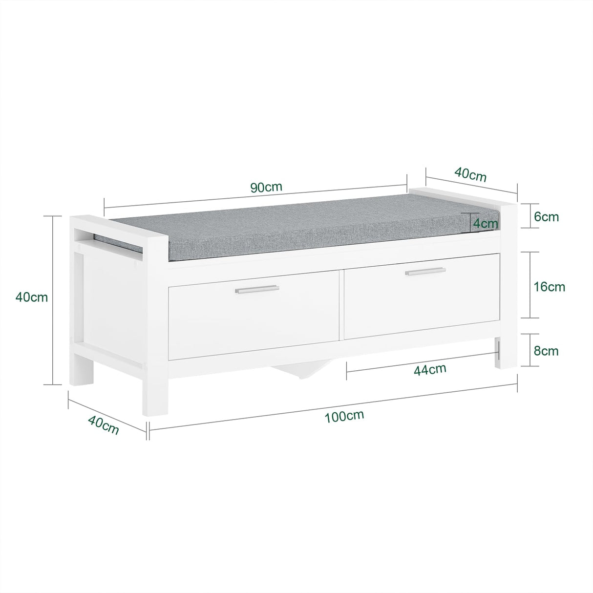 FSR74-W, Hallway Storage Bench with 2 Drawers and Padded Seat Cushion,