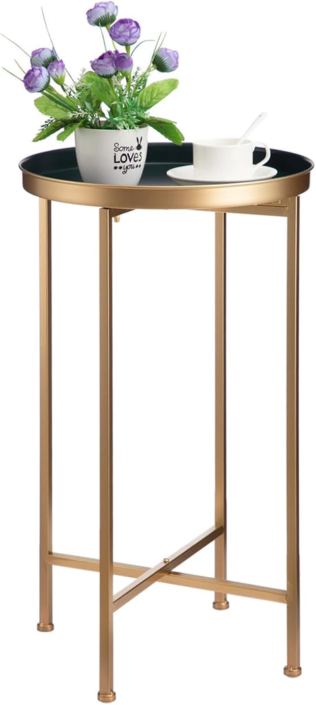 Small Round Metal Waterproof End Table, Accent Indoor&Outdoor Coffee Side Table