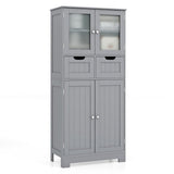 Bathroom Floor Storage Cabinet - Freestanding Cabinet with 2 Glass Doors, 2 Drawers