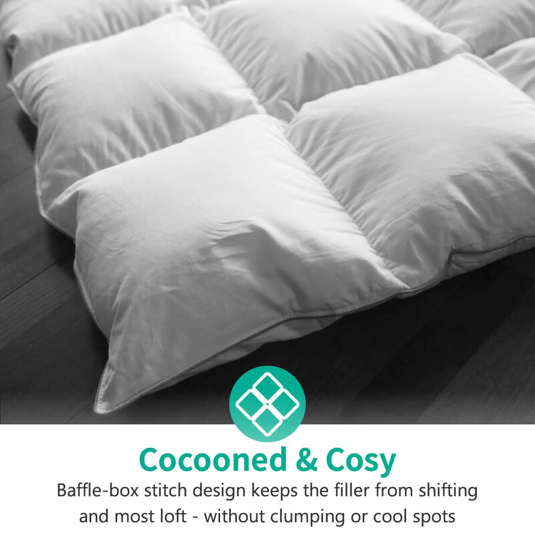 APSMILE Luxury Feathers Down Comforter Oversized Queen Size, Ultra-Soft 750 Fill-Power Duvet Insert for Winter, Heavy Weight Comforter, Fluffy Down Comforter for Bed (98x98, White)