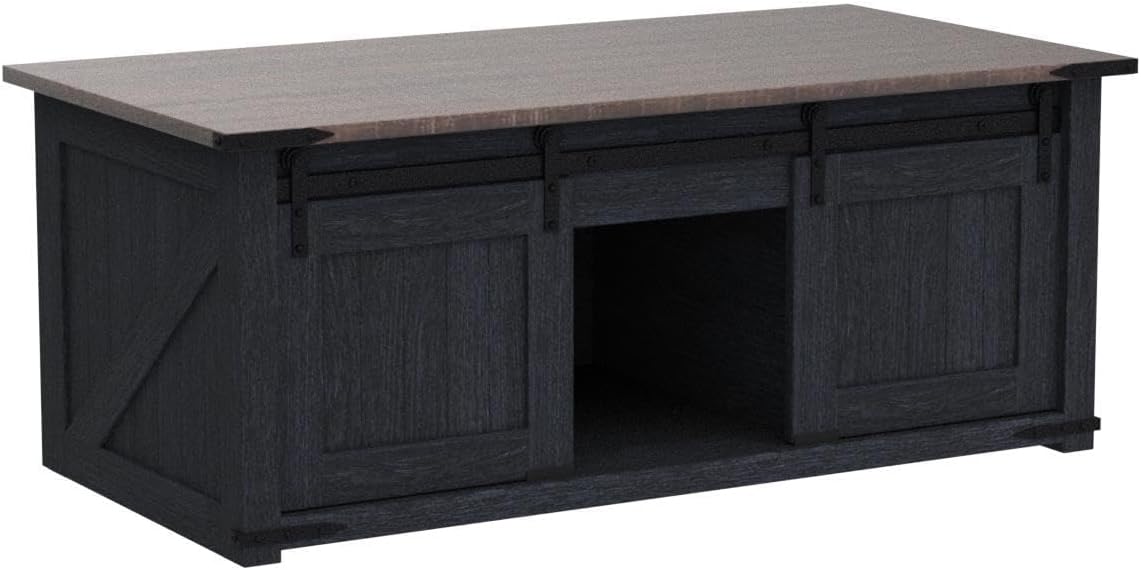 Lift Top Coffee Table with Double Storage Spaces, Farmhouse Rustic Wood Center Table