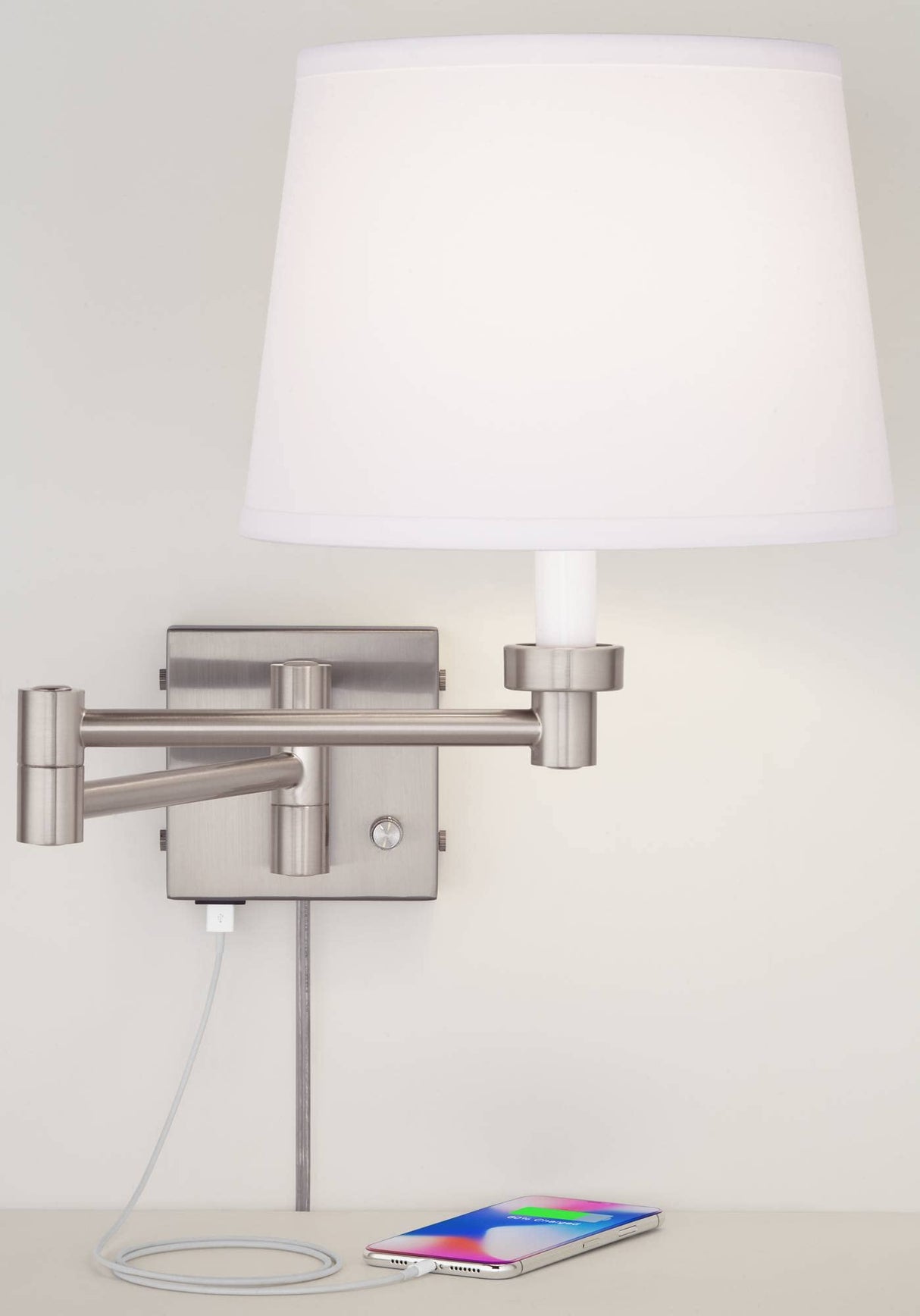 Vero Modern Swing Arm Wall Lamp with USB Charging Port Brushed Nickel Plug-in Light