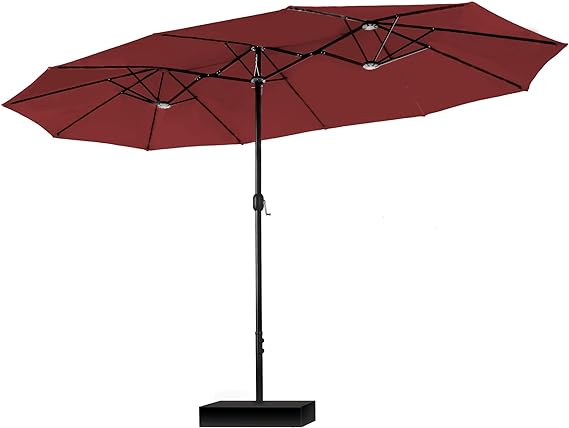 15ft Large Patio Umbrellas with Base, Outdoor Double-Sided Rectangle Market Umbrella