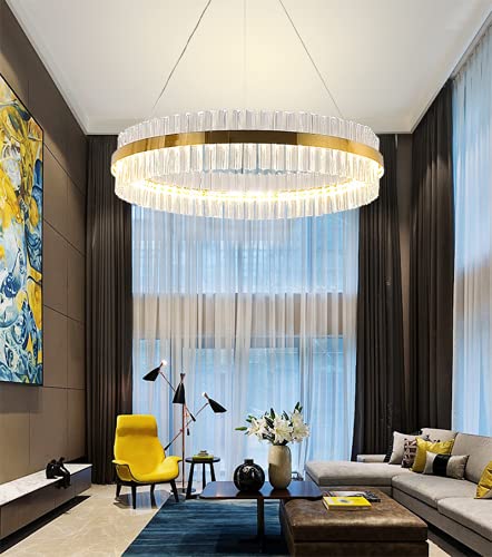 Clear Crystal LED Ceiling Chandelier Fixture Modern Golden Crystal Prism Pendant