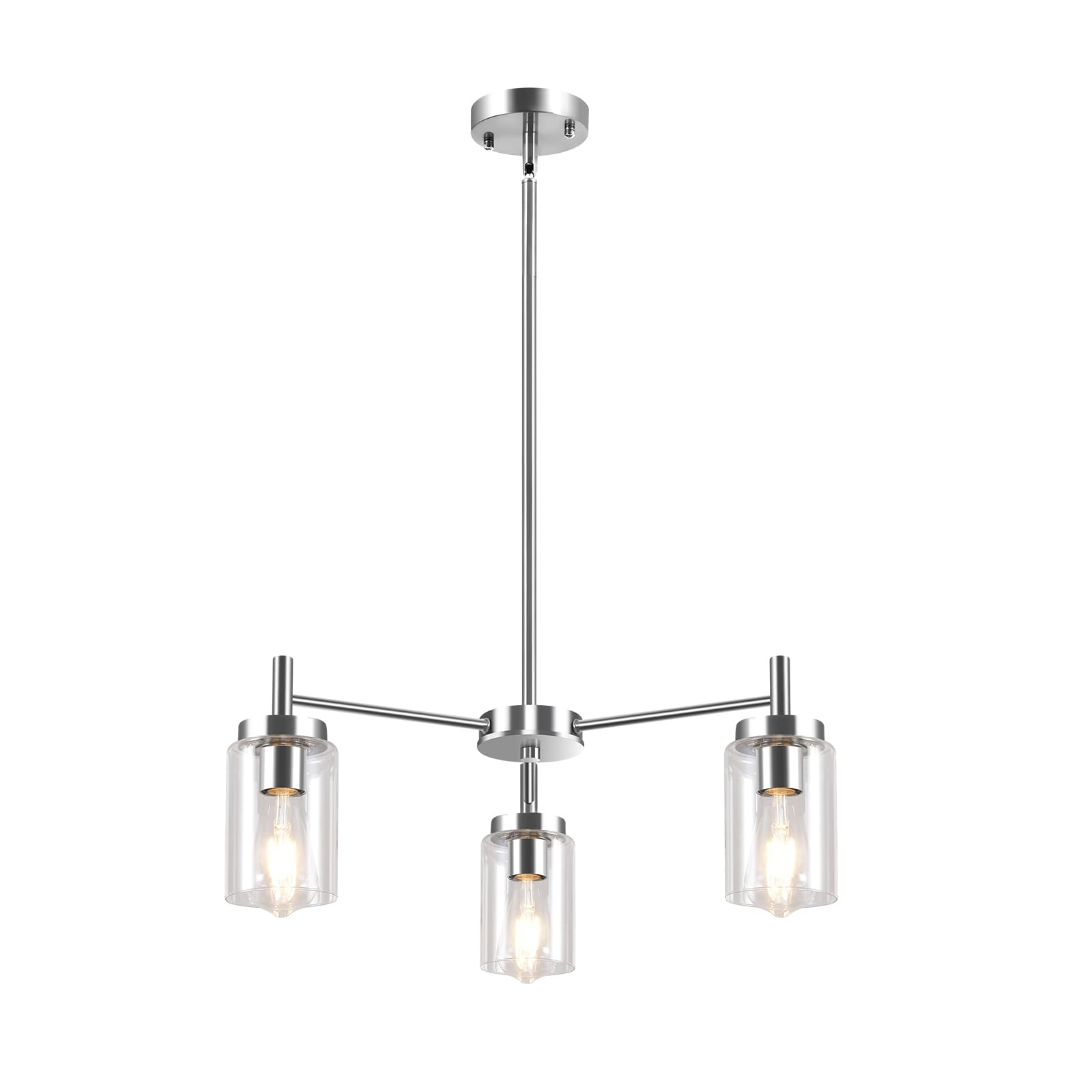 3 Lights Brushed Nickel Modern Farmhouse Chandelier for Dining Room with Glass Shade