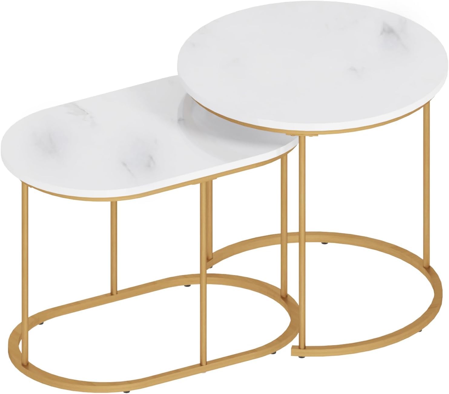 2 Piece Round Side Table Coffee Table Accent Table, Faux Marble Round Nesting Table Set of 2