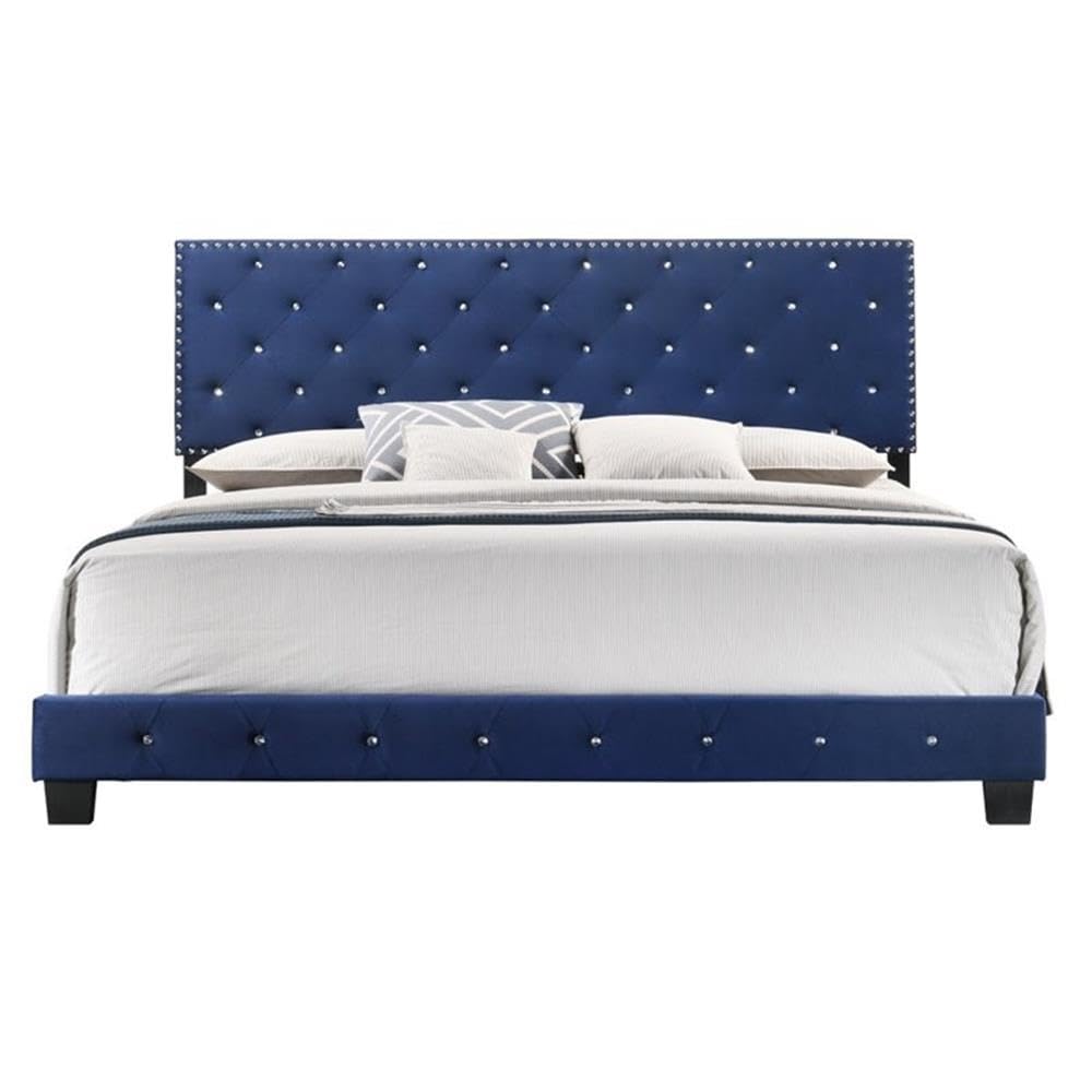 Suffolk Velvet Upholstered King Bed in Navy Blue