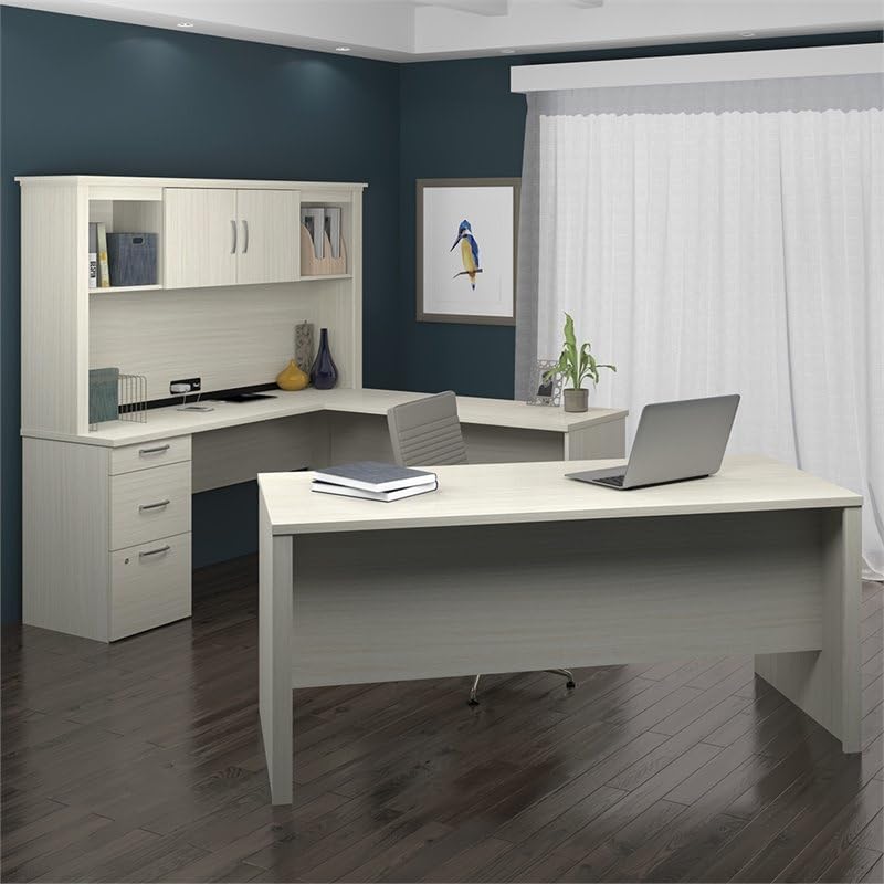 66" W x 95.5" D Modern Contemporary U-Shaped Wood Computer Desk with Hutch