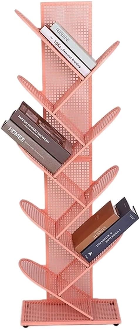Bookshelf Bookcase With Cabinet 9-Tier Tree Bookshelf Compact Storage Rack Metal Grid Standing Bookcase Small Space Book Shees Rack Books Holder Organizer ( Color : Pink , Size : 40.5*22*127cm