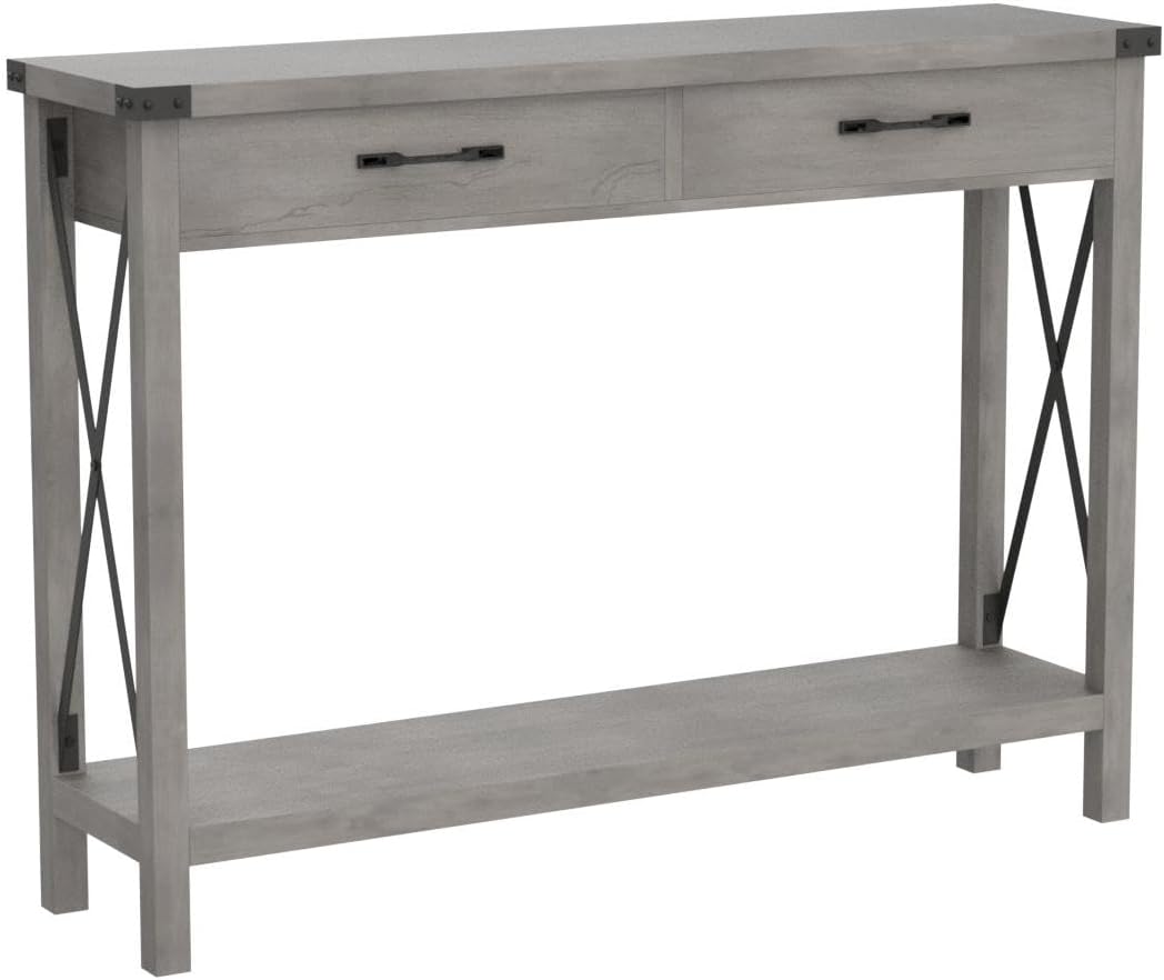 Console Table with 2 Drawers, Farmhouse Entryway Table with Storage Shelf, Accent