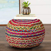 Boho Beauty Braided Pouf Ottoman, 14" x 20", Multicolor