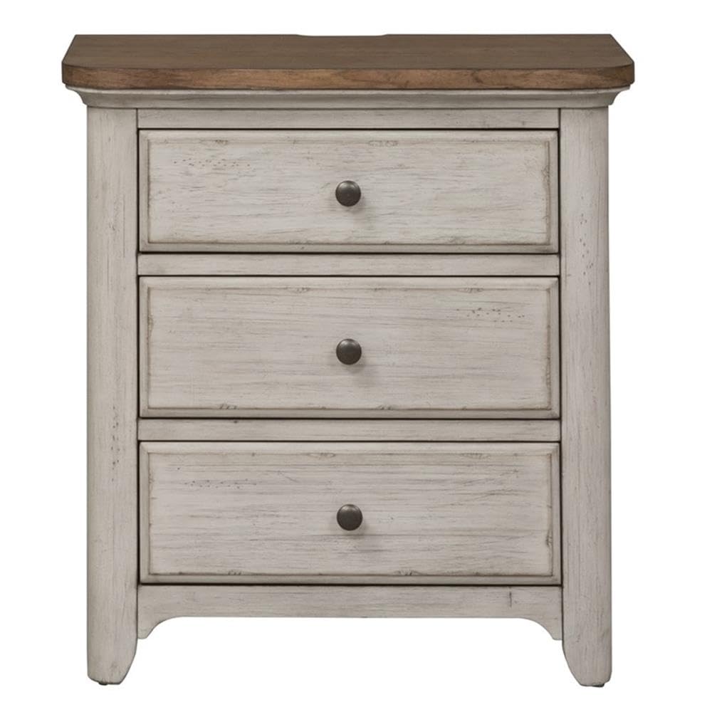 Farmhouse Reimagined White 3 Drawer Night Stand w/Charging Station