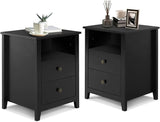 White Nightstand Set of 2, Bedroom Nightstand with 2 Storage Drawers