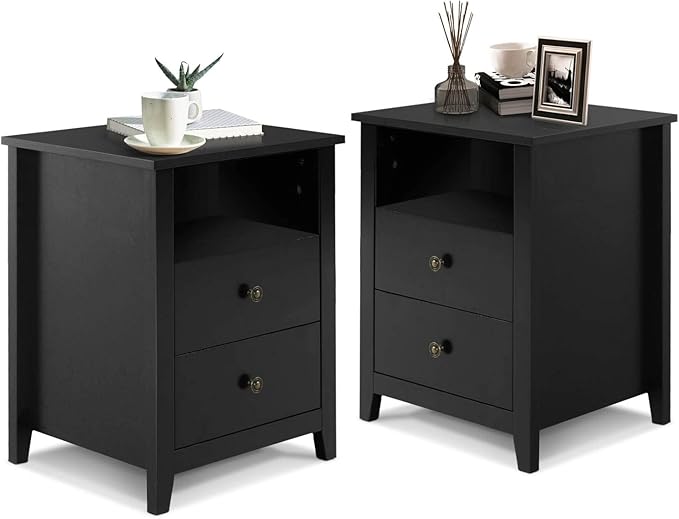 White Nightstand Set of 2, Bedroom Nightstand