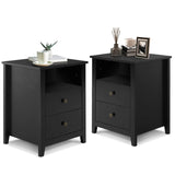 Black Nightstand Set of 2, Bedroom Nightstand with 2 Storage Drawers