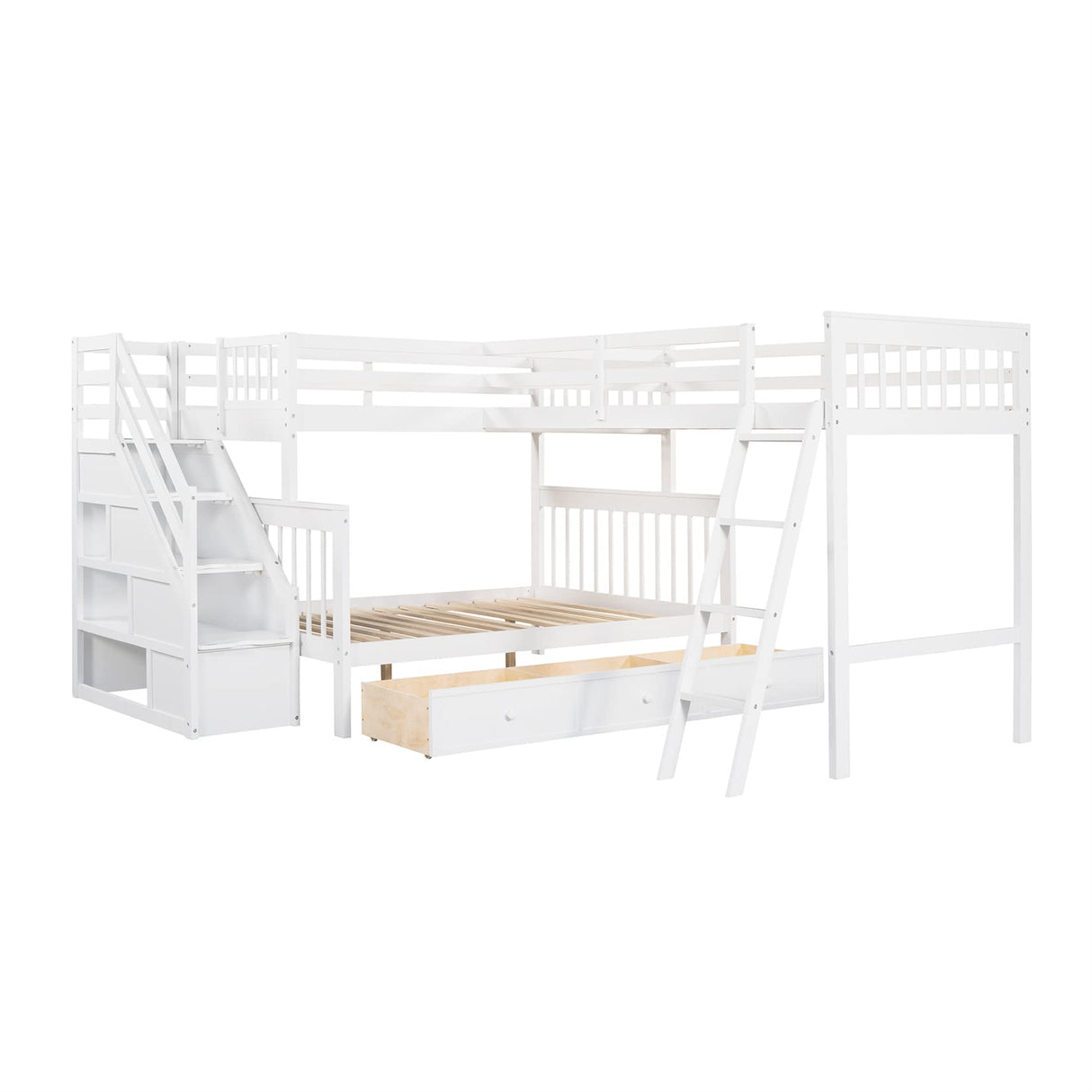 Triple Bunk Beds with Stairs and Storage Drawers Twin Over Full Bed Attached a Loft