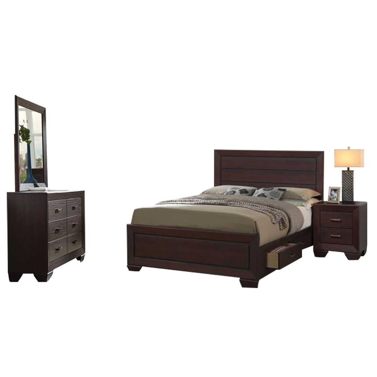 4 Piece Queen Bedroom Set, Dark Cocoa