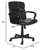 Mid-Back Office Task Chair with Padded Armrests - Dark Brown Faux Leather