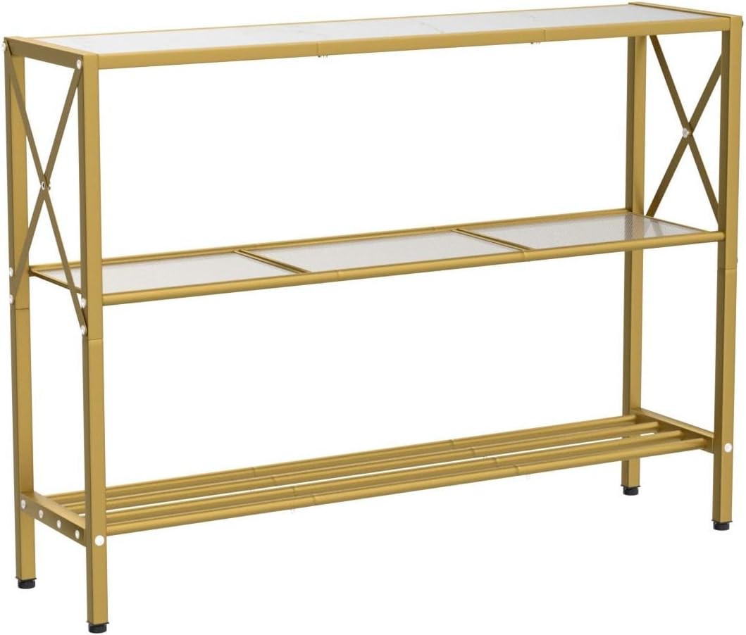 Gold Console Table, 3 Tier Entryway Table, Hallway Table, Narrow Sofa Table with Shelves