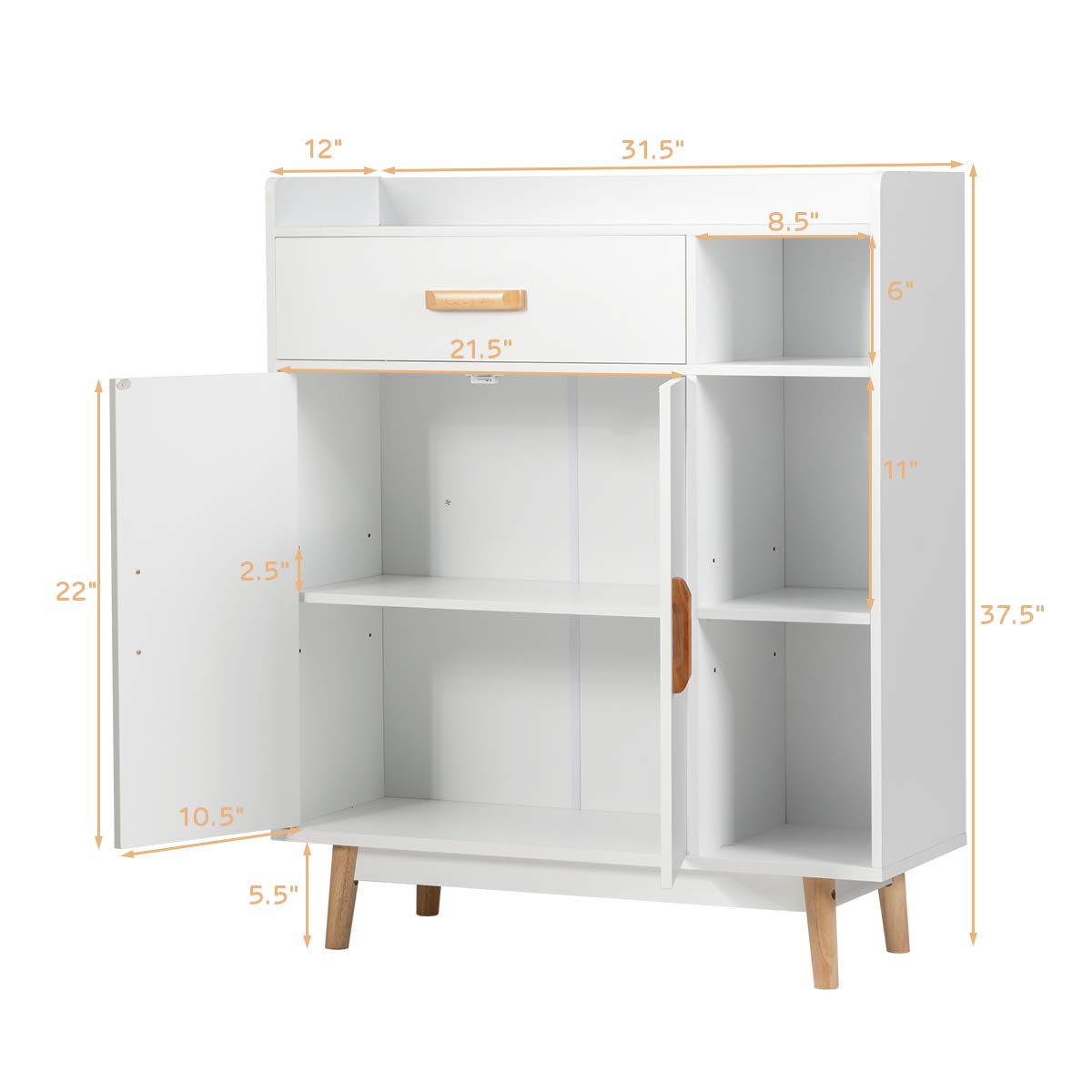 Floor Storage Cabinet Free Standing Cupboard with 1 Drawer, 2 Doors