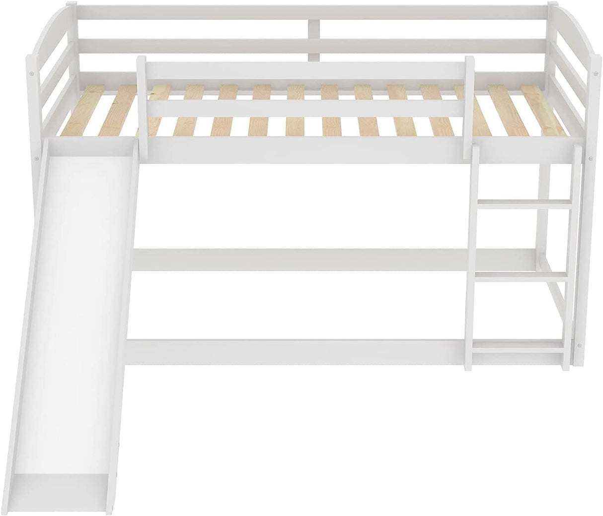 Twin Over Twin Low Bunk Bed with Slide & Ladder for Kids Bedroom,Sturdy Wood Floor Bunkbed w/Safety Guardrails