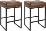 Bar Stools Set of 2 Counter Height Stools 24-Inch Saddle Seat PU Leather Kitchen Stools