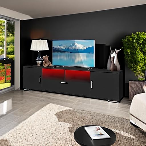 Stand for 65 inch Tv,Black Entertainment Center with Storage Cabinet