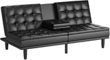 Upholstered in Faux Leather Mainstays Memory Foam Pillowtop Futon with Cupholders