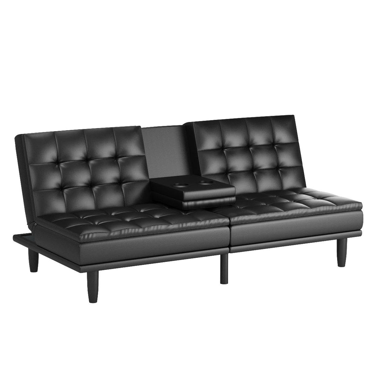 Upholstered in Faux Leather Mainstays Memory Foam Pillowtop Futon with Cupholders