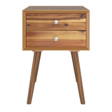 Wooden Nightstand Mid-Century End Side Table Bedroom W/2 Storage Drawers Natural