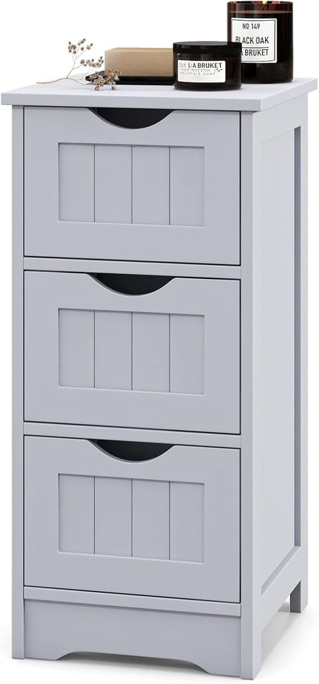 Bathroom Floor Cabinet - Small Bathroom Storage Cabinet with 3 Removable Drawers & Anti-Toppling Device,