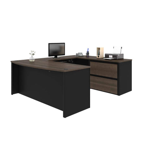 Connexion 72W U-Shaped Executive Desk with Lateral File Cabinet in Antigua & Black