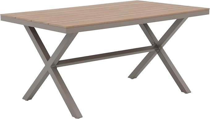 Aluminum Outdoor Dining Table for 6 Person with X-Shape Legs & Adjustable Feet