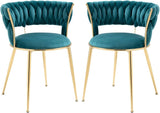 Dining Chair Set of 2, Velvet Woven Upholstered Dining Chair with Gold Metal Legs,