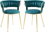 Dining Chair Set of 2, Velvet Woven Upholstered Dining Chair with Gold Metal Legs,