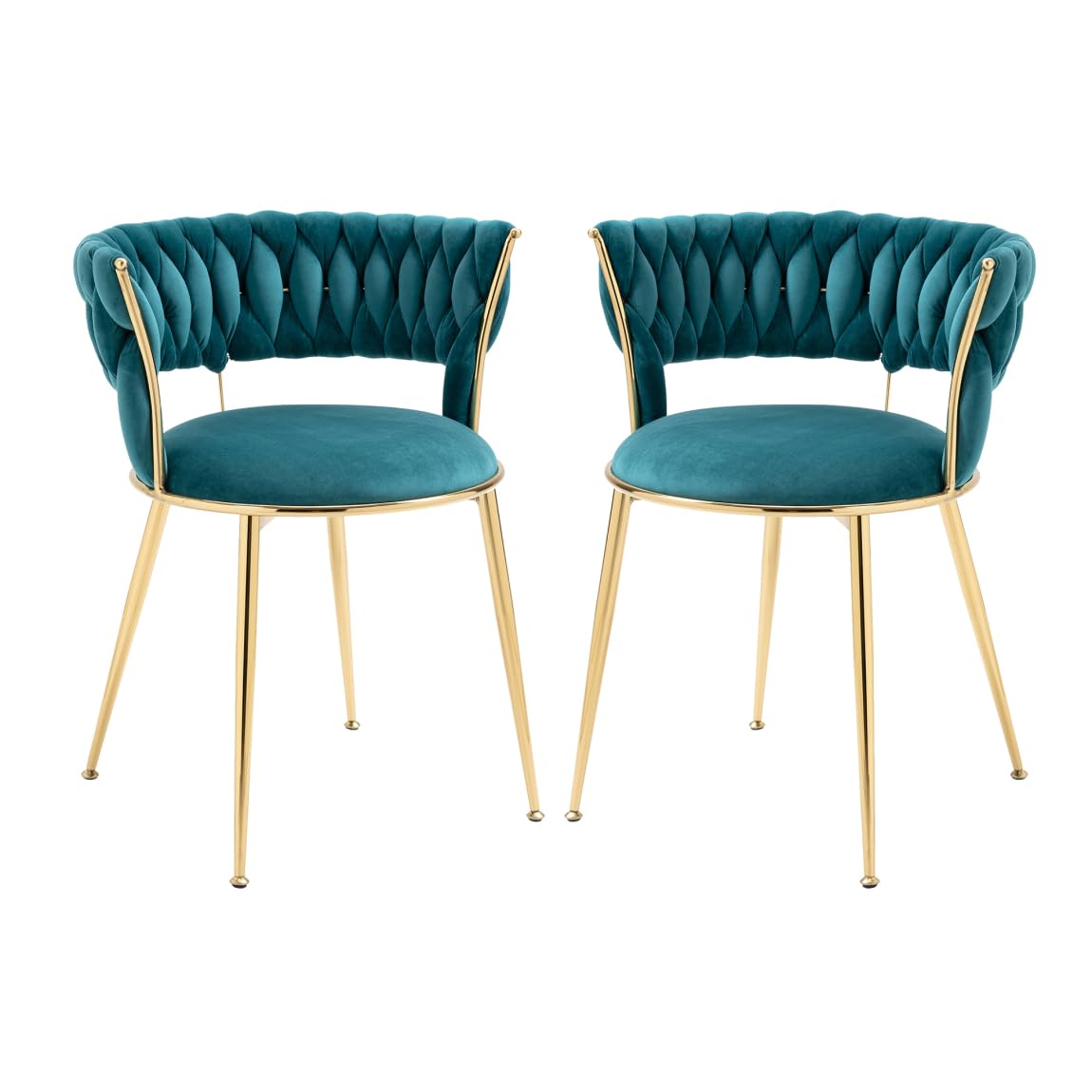 Dining Chair Set of 2, Velvet Woven Upholstered Dining Chair with Gold Metal Legs,