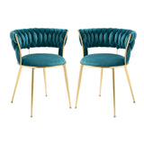 Dining Chair Set of 2, Velvet Woven Upholstered Dining Chair with Gold Metal Legs,