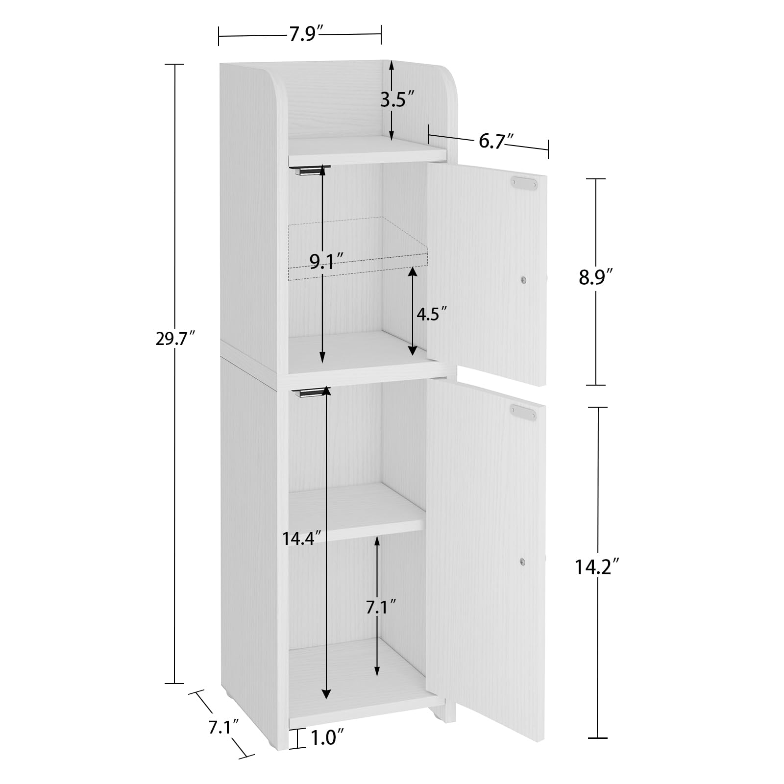 Small Bathroom Storage Cabinet, Narrow Cabinet with Doors and Adjustable Shelves,