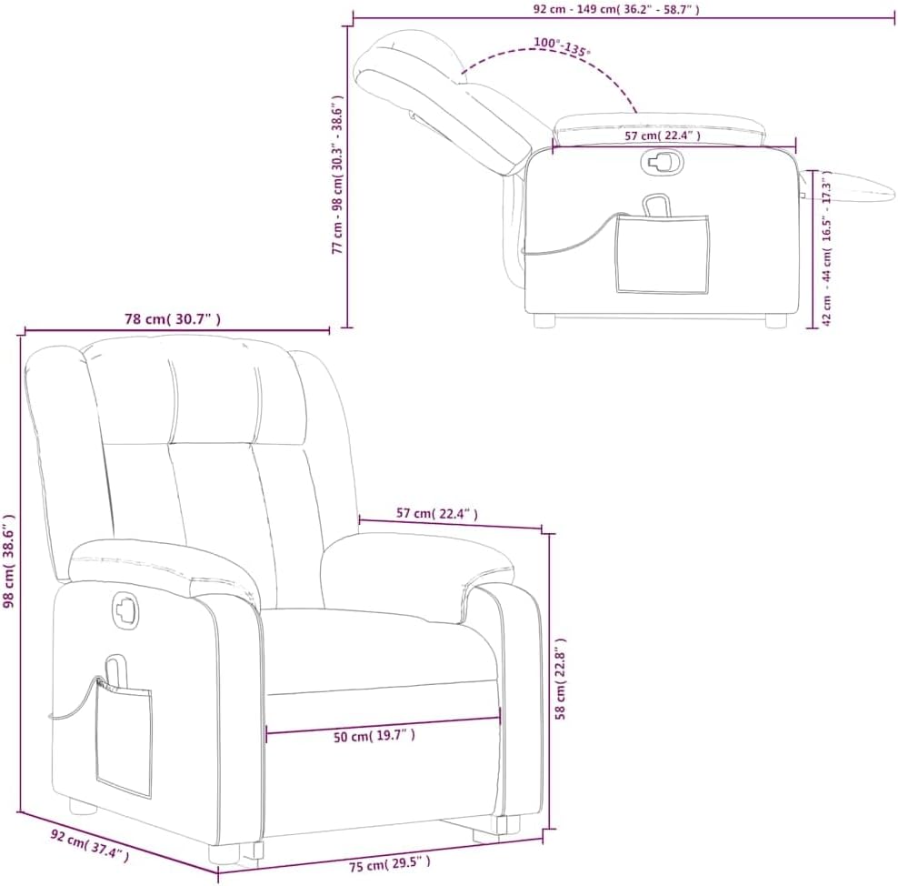 Up Power Lift Armchair - Light Gray Massage Recliner - Manual Adjust, Vibration Function, Fabric, Solid Frame