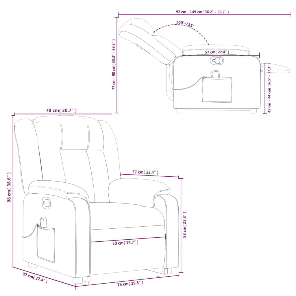 Up Power Lift Armchair - Light Gray Massage Recliner - Manual Adjust, Vibration Function, Fabric, Solid Frame