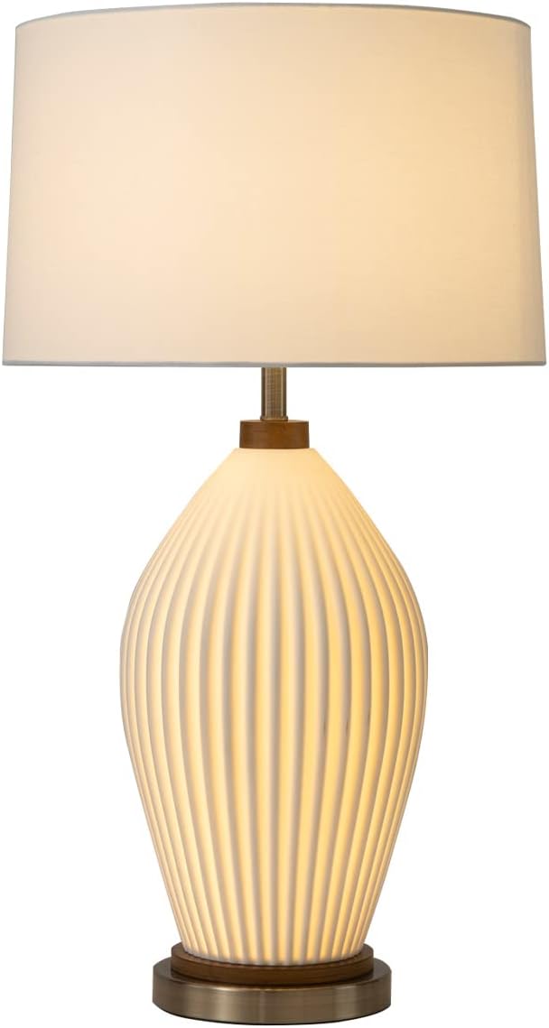 Bone Porcelain Table Lamp with Nightlight - 28", Weathered Brass and Walnut, 4-Way