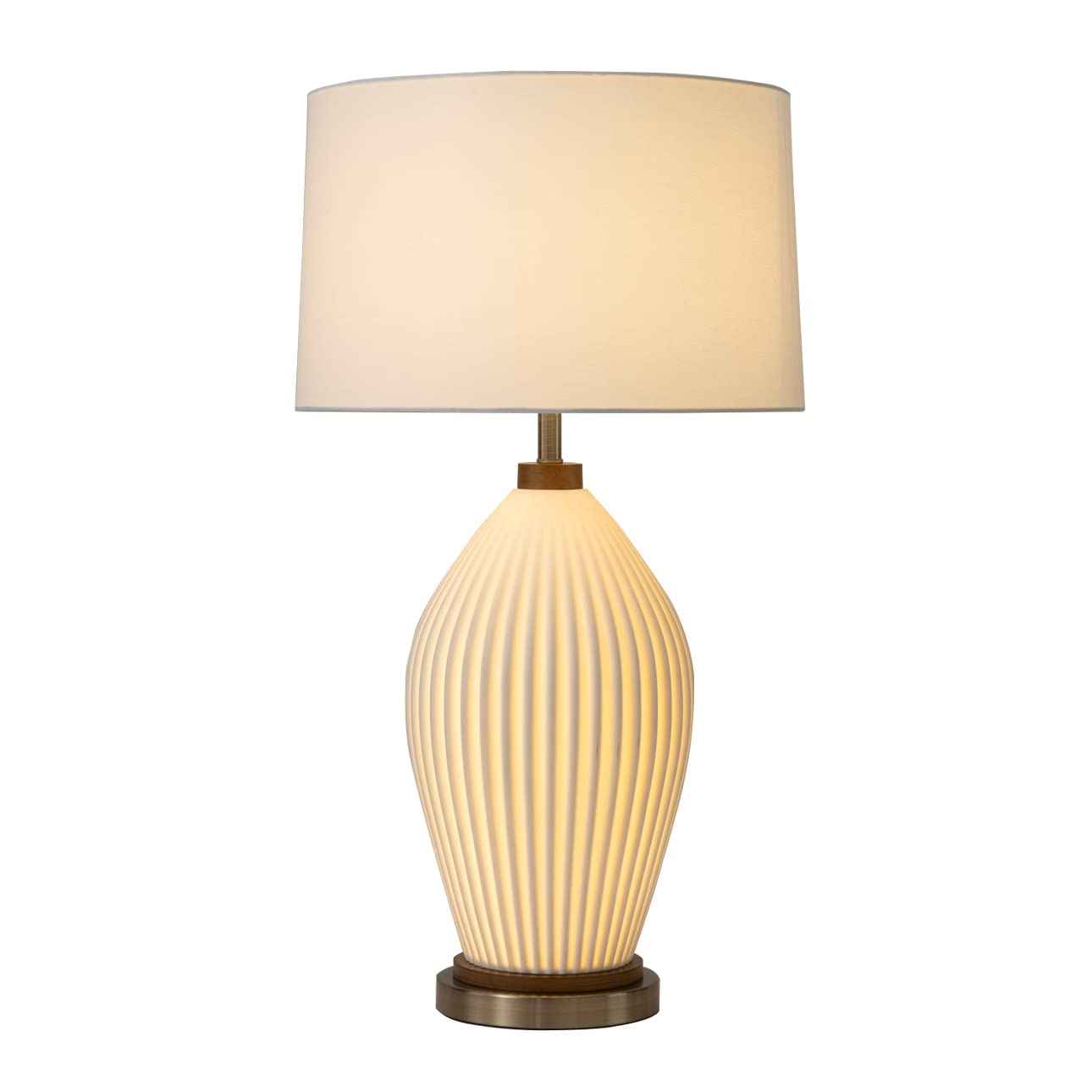 Bone Porcelain Table Lamp with Nightlight - 28", Weathered Brass and Walnut, 4-Way